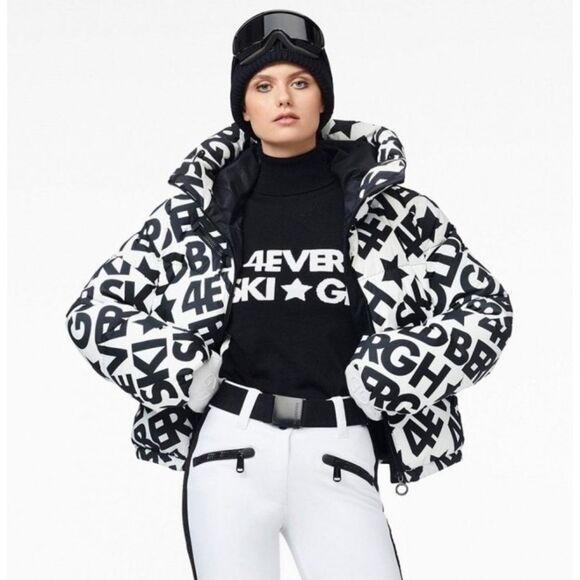 Goldbergh Carter Jacket White Black Logo Starski Porter Jacket Worn Once US 8 - Picture 2 of 9